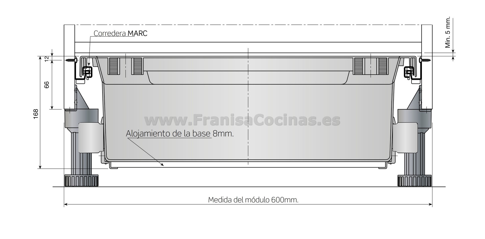 Cajón bajo horno gris de cocina de alta capacidad aprovechamiento del zócalo FRANISA Cocinas
